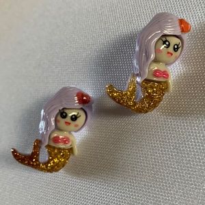 NWT. Handmade Pierced Glitter Mermaid Earrings for Girls!  For ages 5 and up!